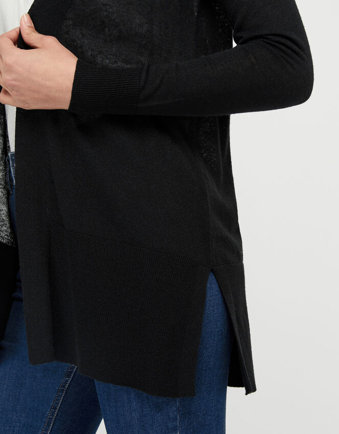 Elinor Exposed Seam Cardigan in Linen Blend, Black (BLACK), large