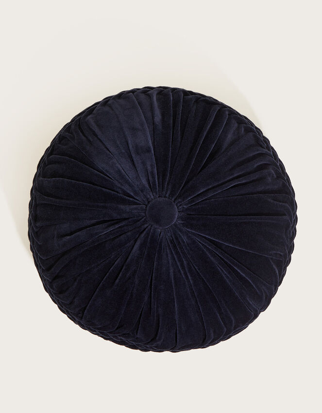 Round Smocked Cushion, Blue (NAVY), large