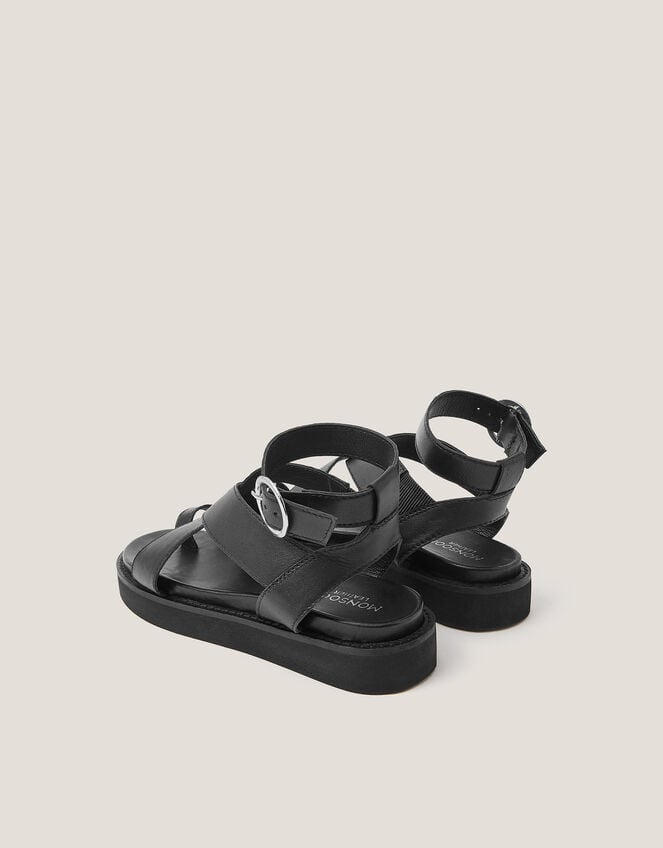 Ivy Toe Strap Crossover Leather Sandals, Black (BLACK), large