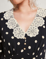 Sally Spot Collar Dress, Black (BLACK), large