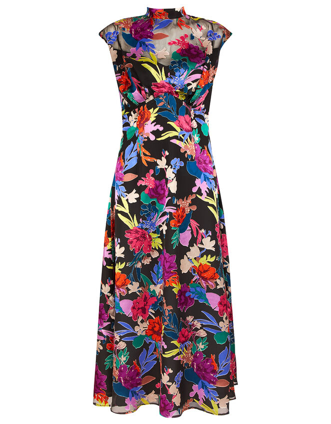 Bonnie Floral Burnout Print Midi Dress, Black (BLACK), large