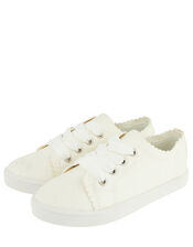 Mya Glitter Trainers with Scalloped Edges, Ivory (IVORY), large