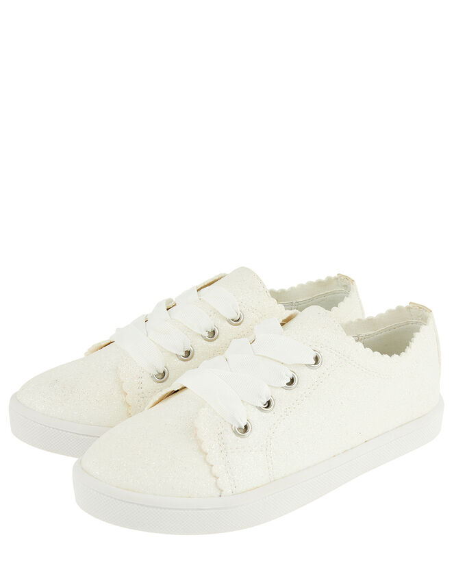 Mya Glitter Trainers with Scalloped Edges, Ivory (IVORY), large