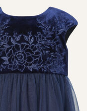 Baby Floral Velvet Dress, Blue (NAVY), large
