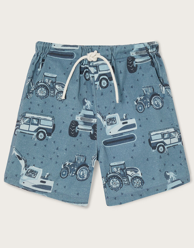 Vehicle Print Slub Drawstring Shorts, Blue (BLUE), large