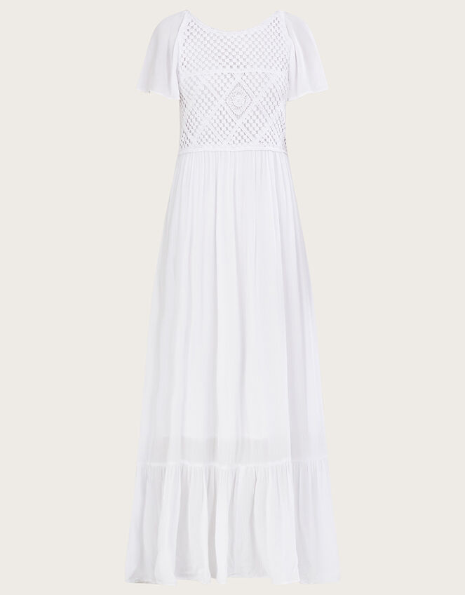 Crochet Trim Dress, White (WHITE), large