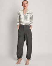 Santana Stripe Linen Shirt, Green (GREEN), large