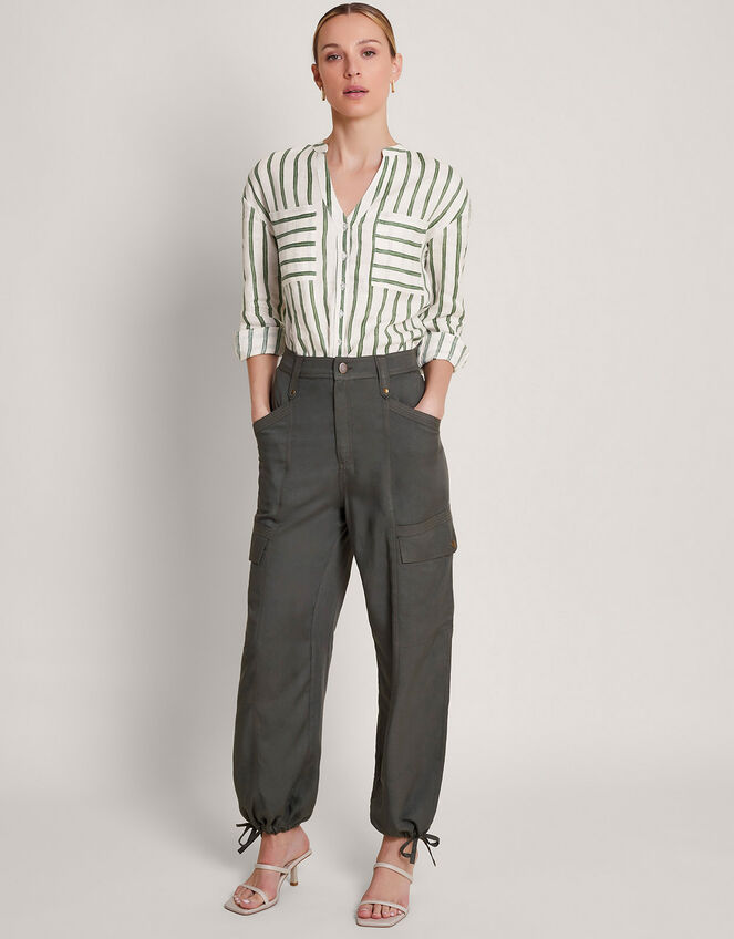 Santana Stripe Linen Shirt, Green (GREEN), large