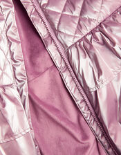 Iridescent Faux Fur Hood Padded Coat, Pink (PINK), large