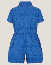 Short Sleeve Broderie Playsuit, Blue (BLUE), large