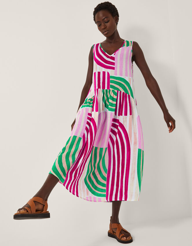 Georgia Sleeveless Stripe Midi Dress, Ivory (IVORY), large