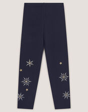 Embroidered Snowflake Leggings, Blue (NAVY), large