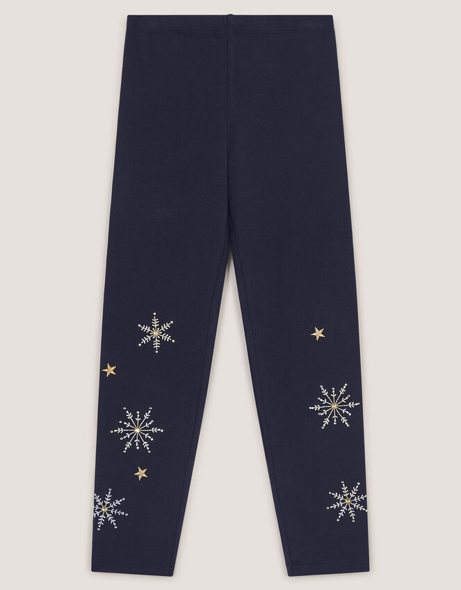 Embroidered Snowflake Leggings, Blue (NAVY), large
