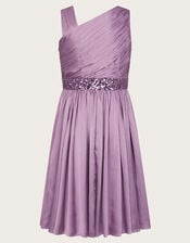 Satin Abigail One-Shoulder Dress, Purple (PURPLE), large