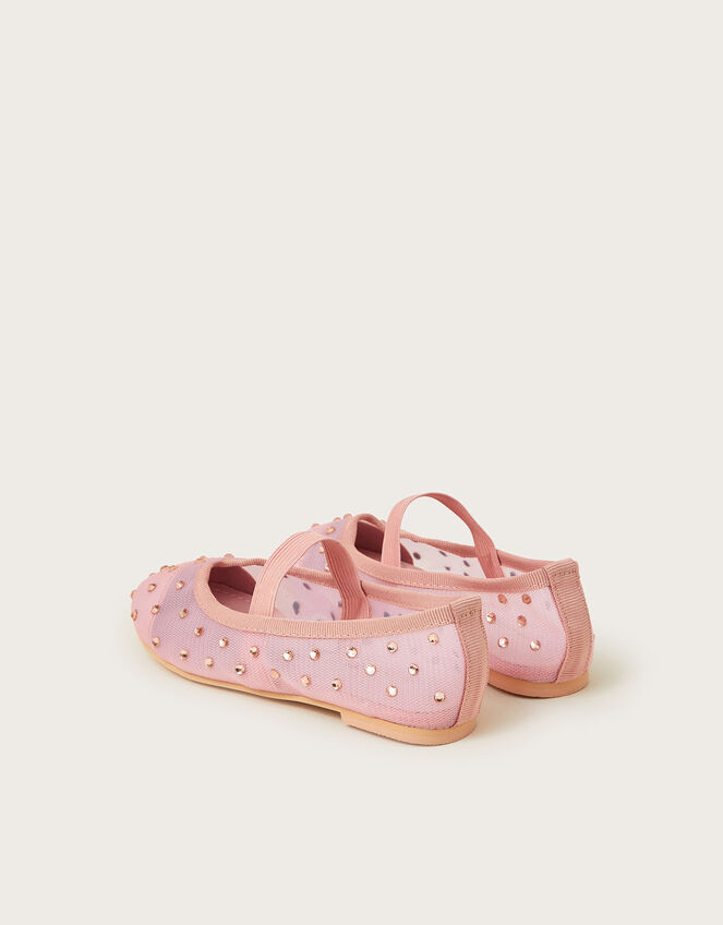 Diamante Mesh Ballerina Flats, Pink (PINK), large