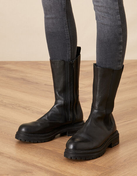 Saphira Stomper Leather Boots Black, Black (BLACK), large
