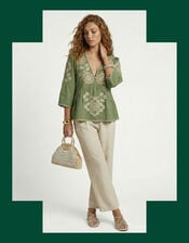 Raffya Aubrey Embroidered Tunic Blouse, Green (GREEN), large