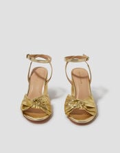Metallic Twist Front Heeled Sandals, Gold (GOLD), large