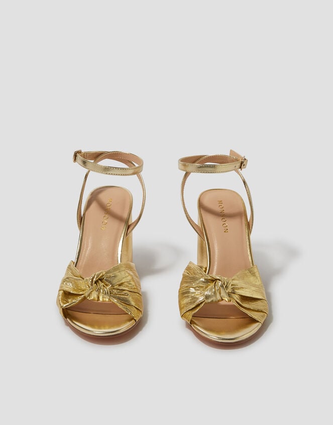 Metallic Twist Front Heeled Sandals, Gold (GOLD), large