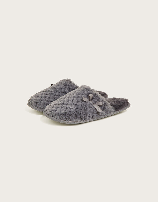 Faux Fur Textured Mule Slippers Grey