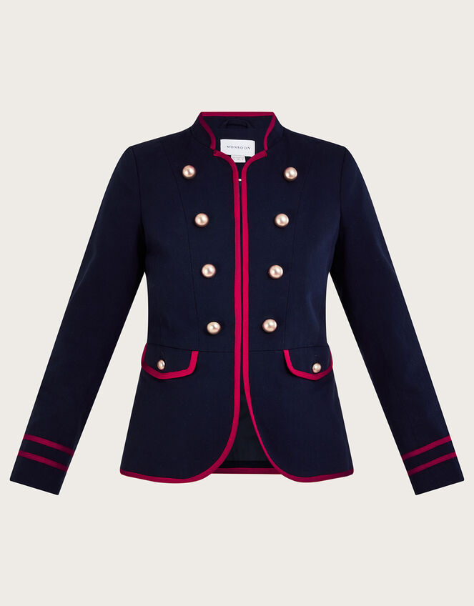Michael Kors Women's Unlined Pocketed Button Detail Military Jacket Blue Size Small