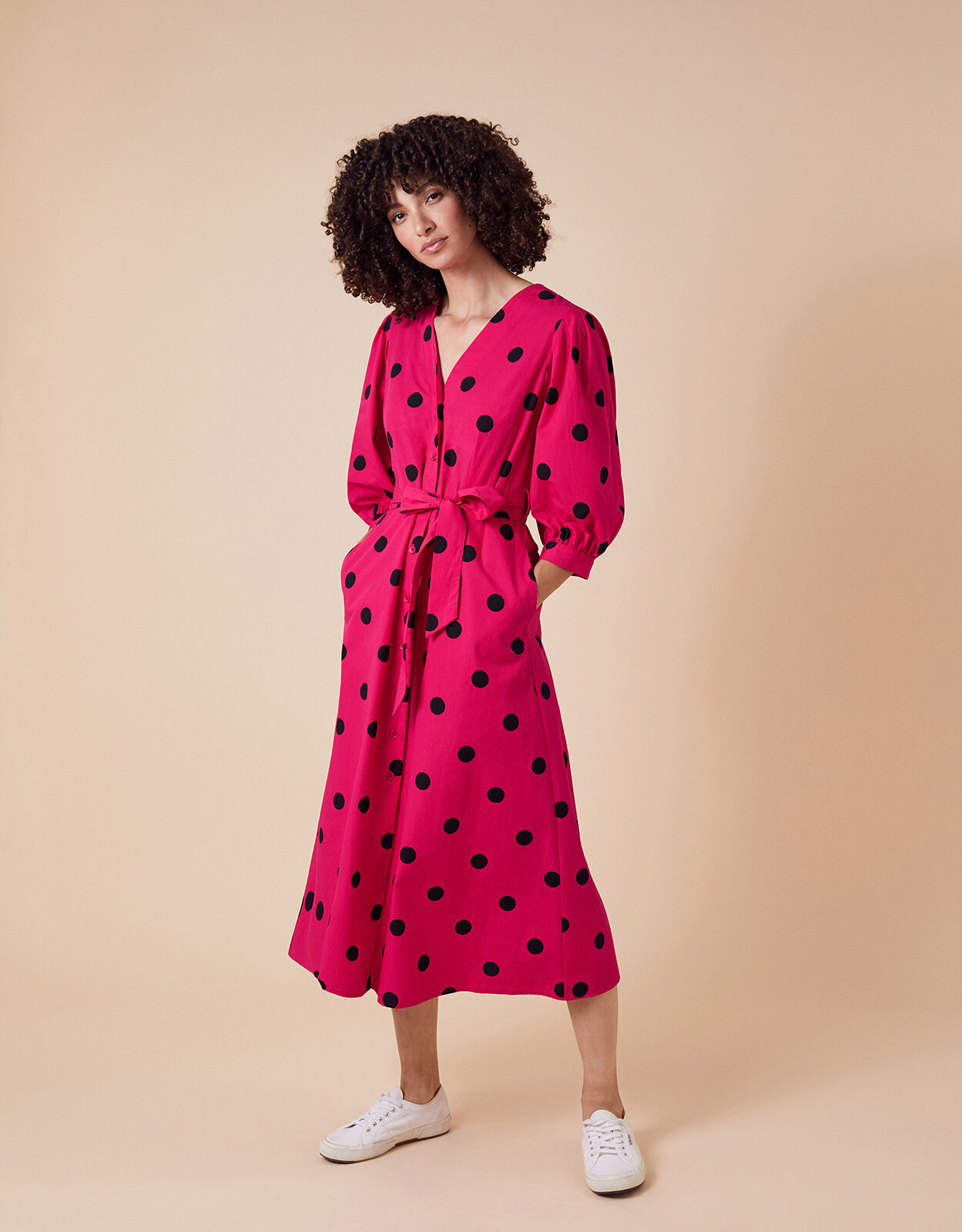 Spot Print Midi Dress Pink