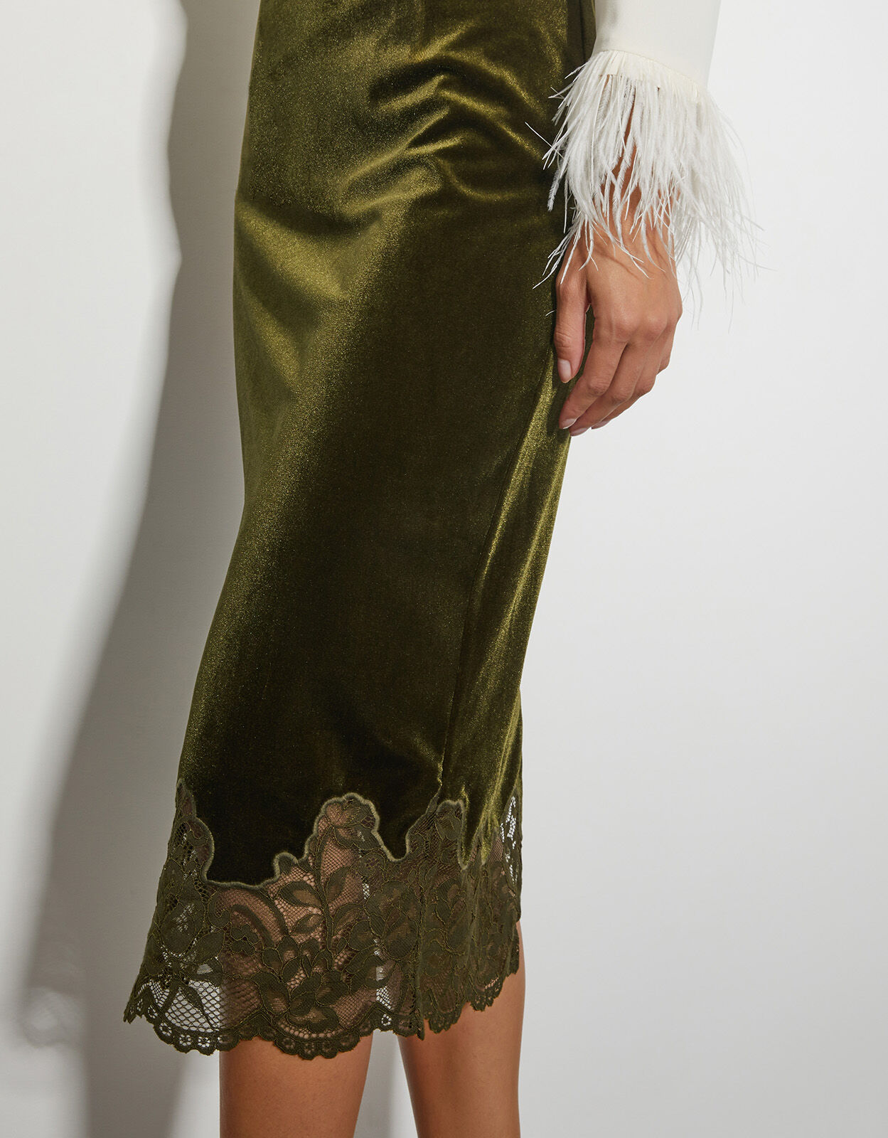 Andi Velvet Lace Pencil Skirt Green