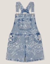 Unicorn Print Denim Dungarees, Blue (BLUE), large