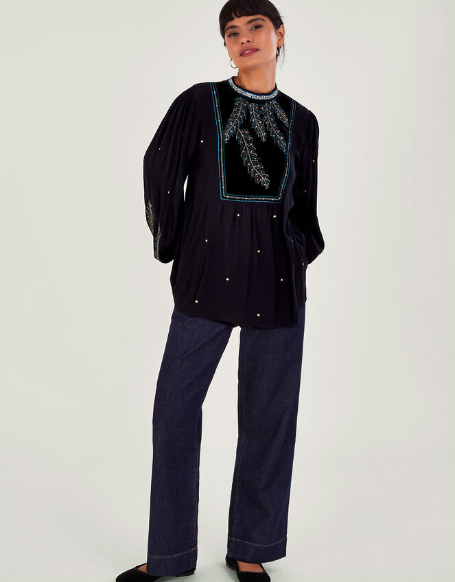 Casey Embroidered Blouse Black | Tops & T-shirts | Monsoon UK.