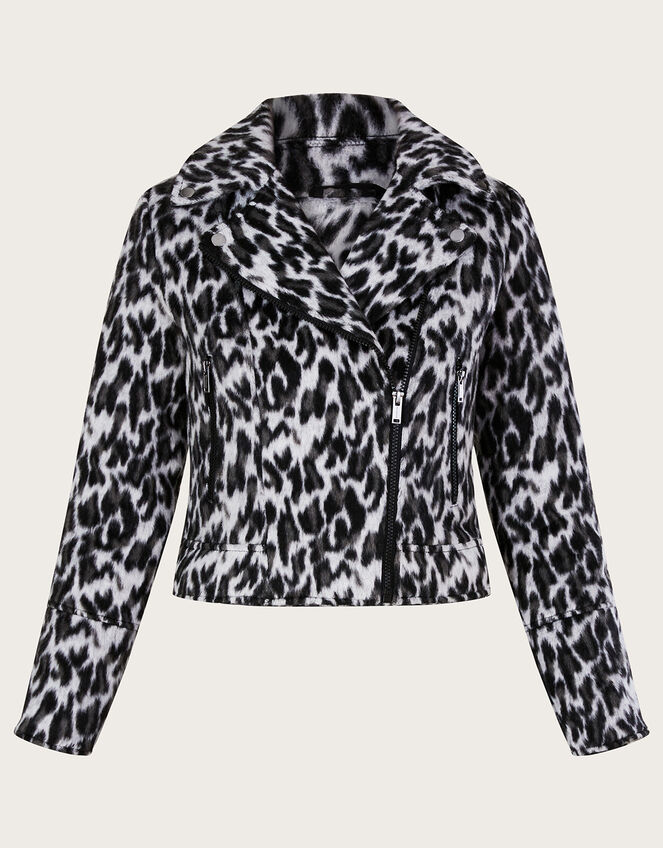 Annie Animal Print Biker Jacket, Grey (GREY), large