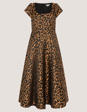 Anna Leopard Print Midi Dress, Camel (BEIGE), large