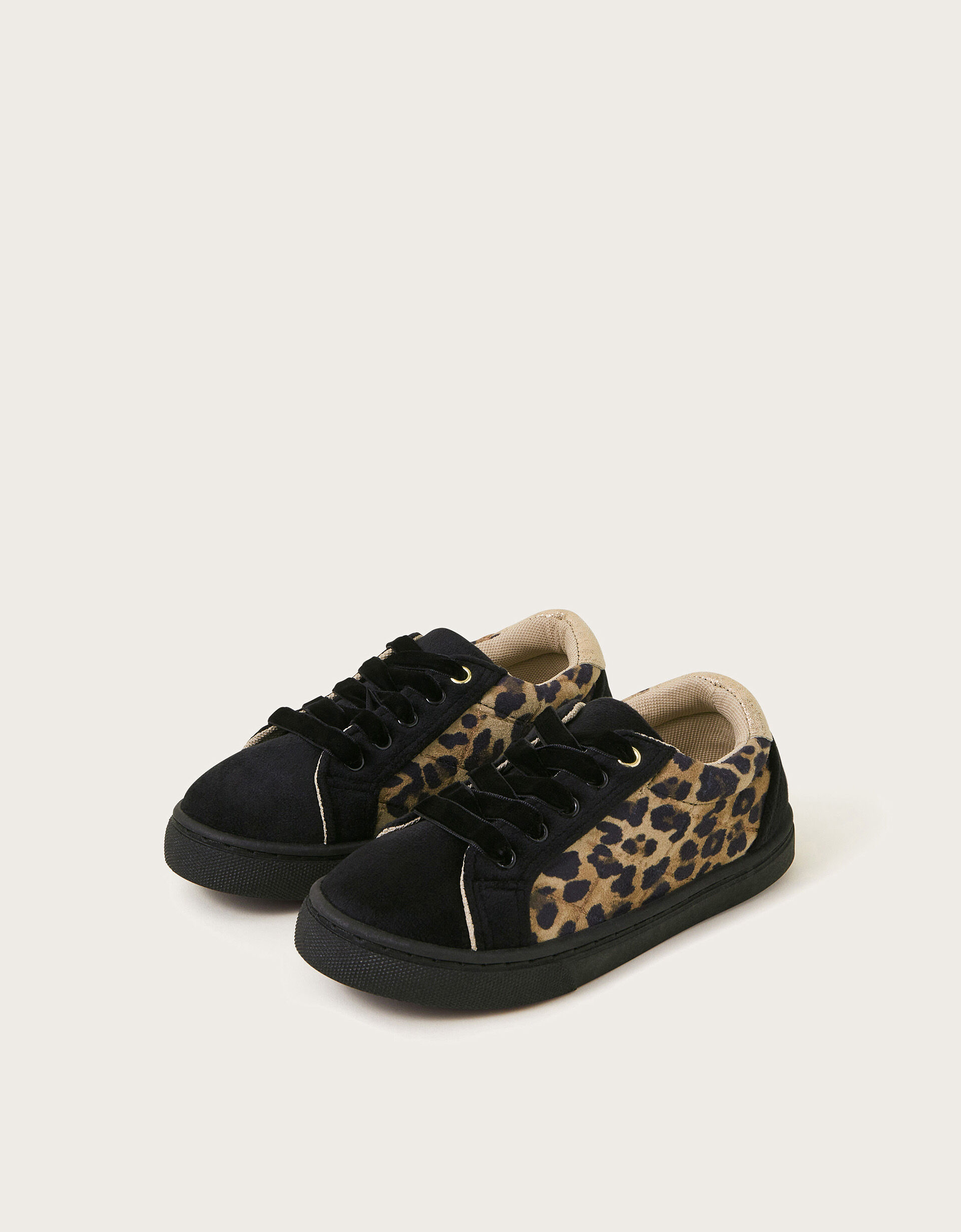 Velvet Leopard Print Trainers Multi Girls Flat Shoes Monsoon UK