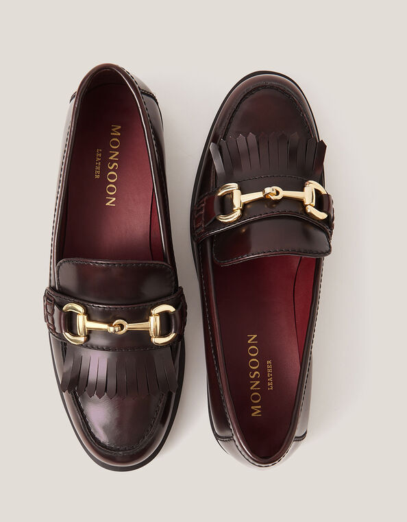 Britt Fringe Leather Loafers, Red (BURGUNDY), large