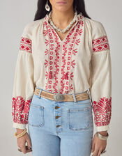 Maison Hotel Antonella Floral Embroidered Blouse, Red (RED), large