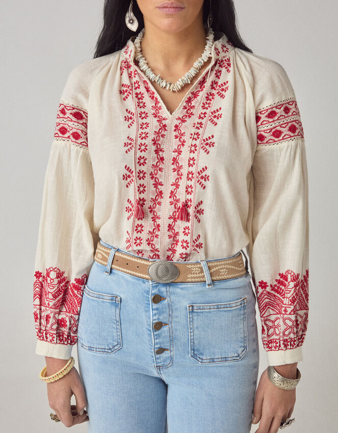 Maison Hotel Antonella Floral Embroidered Blouse, Red (RED), large