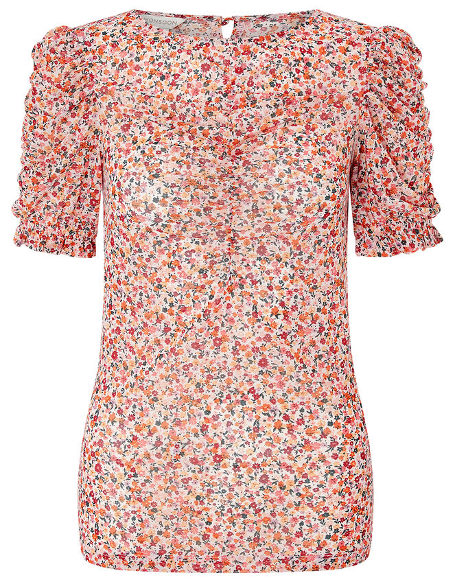 Fia Floral Mesh Top, Pink (PINK), large