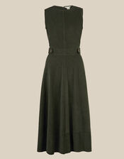 Ella Sleeveless Corduroy Midi Dress, Green (KHAKI), large
