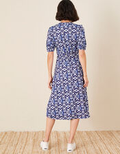 Ikat Printed Jersey Midi Dress, Blue (BLUE), large
