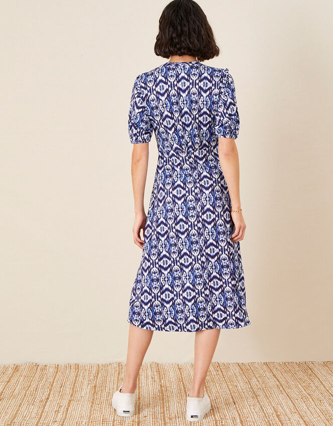 Ikat Printed Jersey Midi Dress, Blue (BLUE), large
