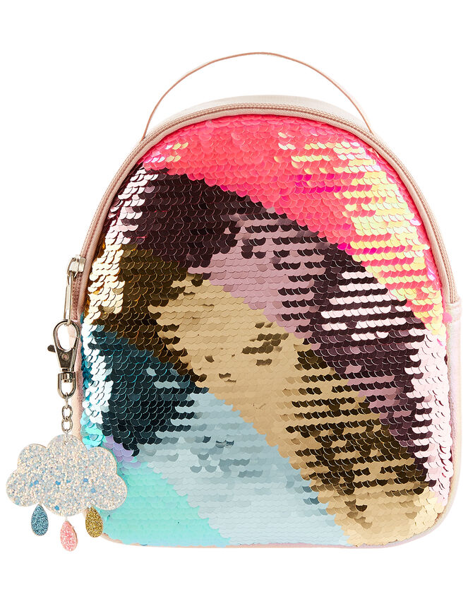 Rainbow Sequin Backpack with Keyring, , large