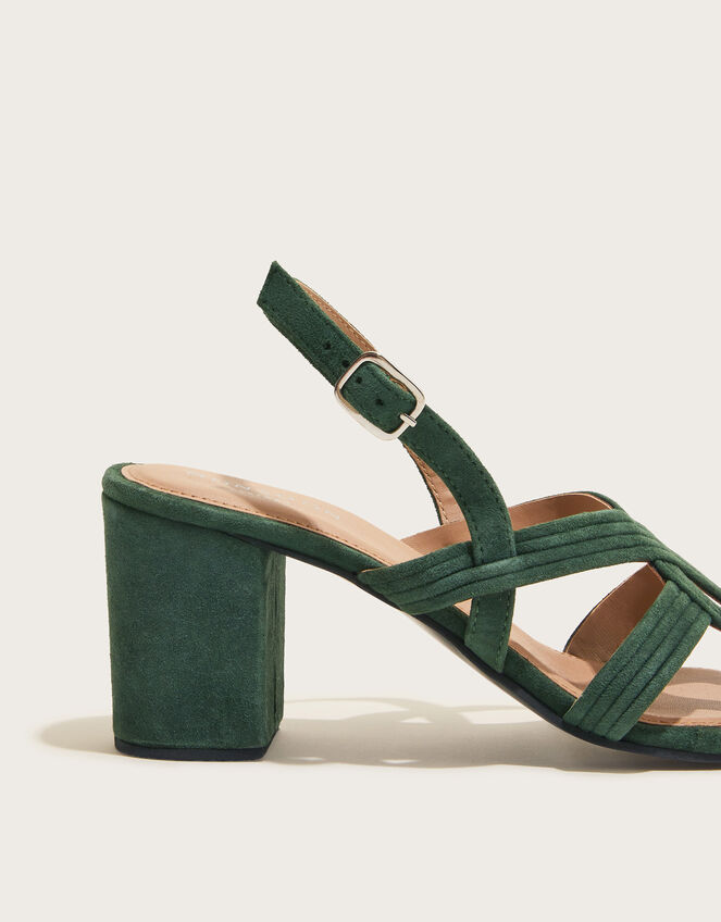 Strappy Suede Block Heels, Green (OLIVE), large