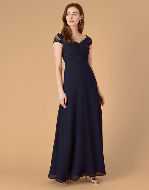 Dawn Lace Bardot Maxi Dress, Blue (NAVY), large