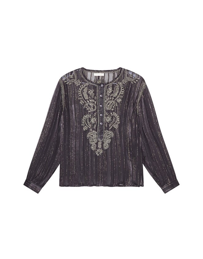 Kate Metallic Embroidered Blouse, Black (BLACK), large
