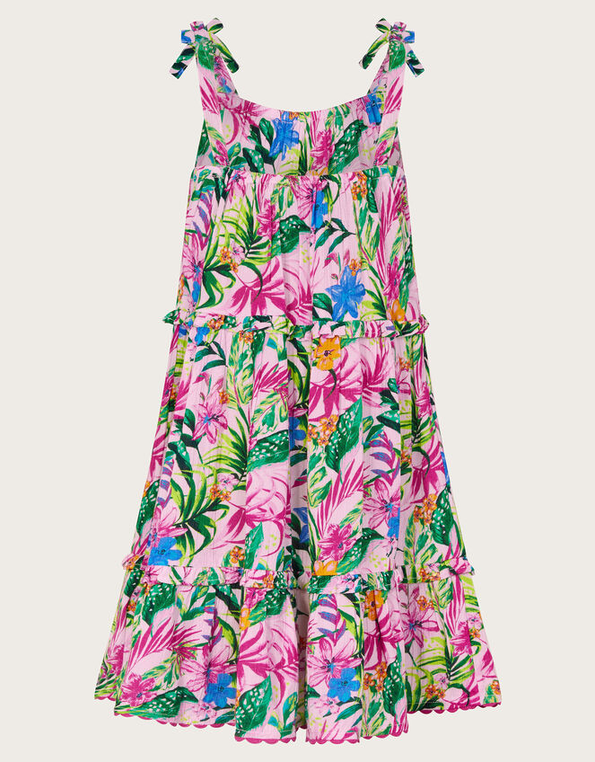 Tropical Palm Print Frill Dress, Ivory (IVORY), large