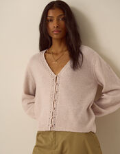 Talitha V-Neck Pointelle Cardigan, Mink (MINK), large