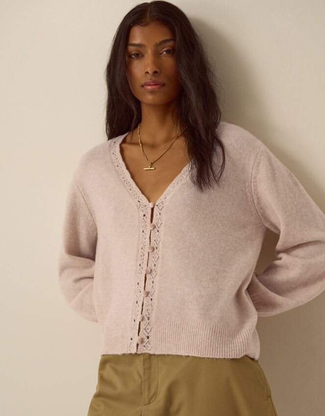 Talitha V-Neck Pointelle Cardigan, Mink (MINK), large