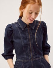 Erin Zip Denim Midi Dress, Blue (INDIGO), large