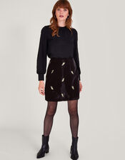 Faye Embellished Velvet Skirt, Black (BLACK), large