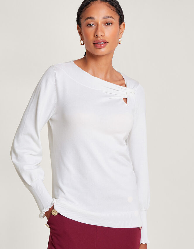 Side Knot Twist Jumper, Ivory (IVORY), large