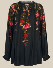 Camille V-Neck Floral Print Blouse, Black (BLACK), large